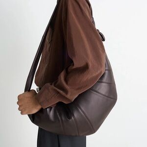 Lemaire Large Croissant Bag Soft Grained Leather, Dark Chocolate